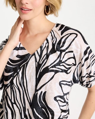 Tropical Nights Linen Ruched V-Neck Tee click to view larger image.