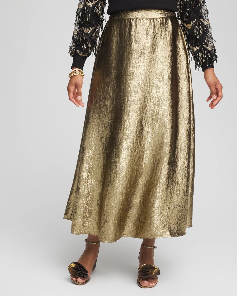 Metallic Satin Maxi Skirt