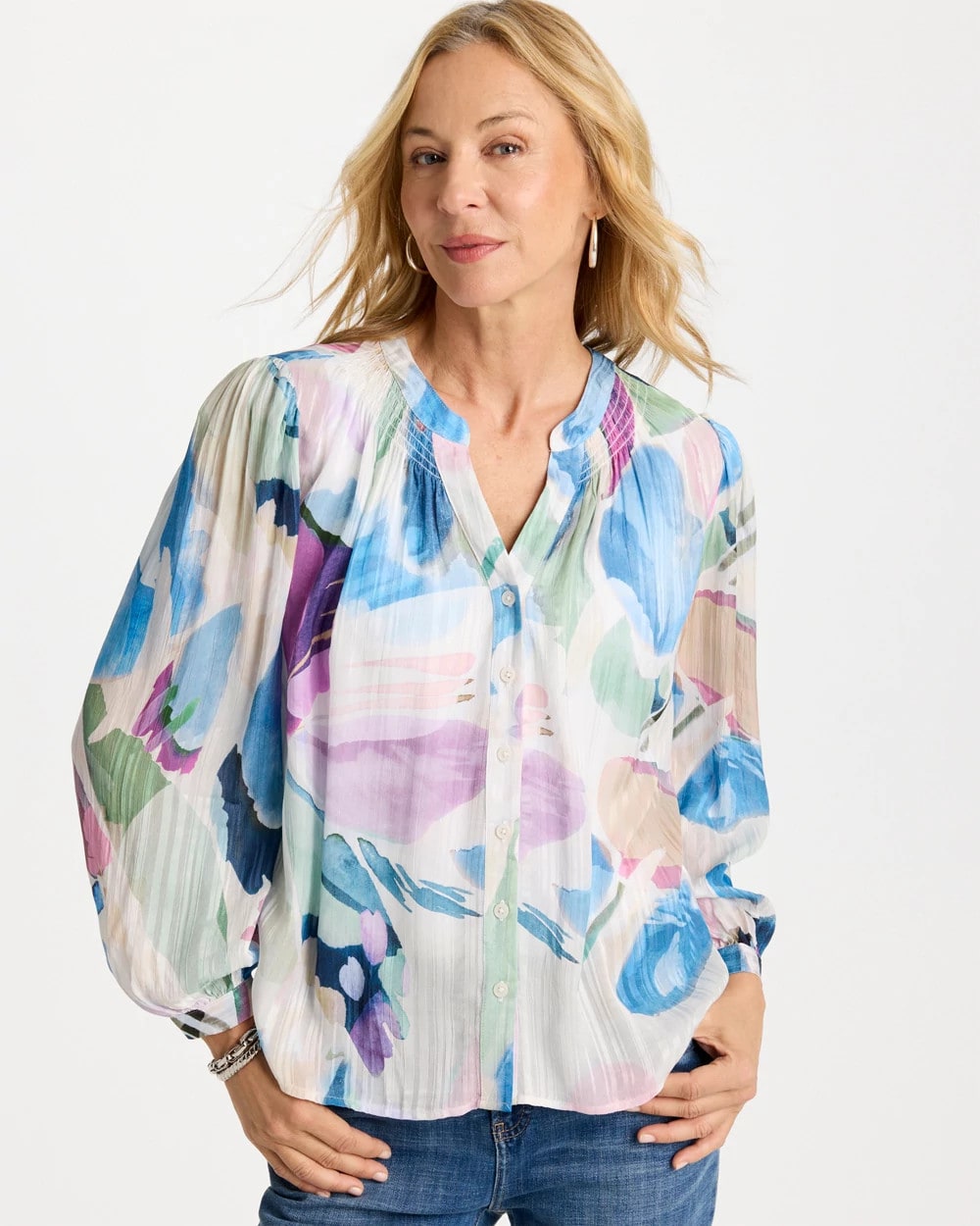 Blur Geo Button Front Blouse