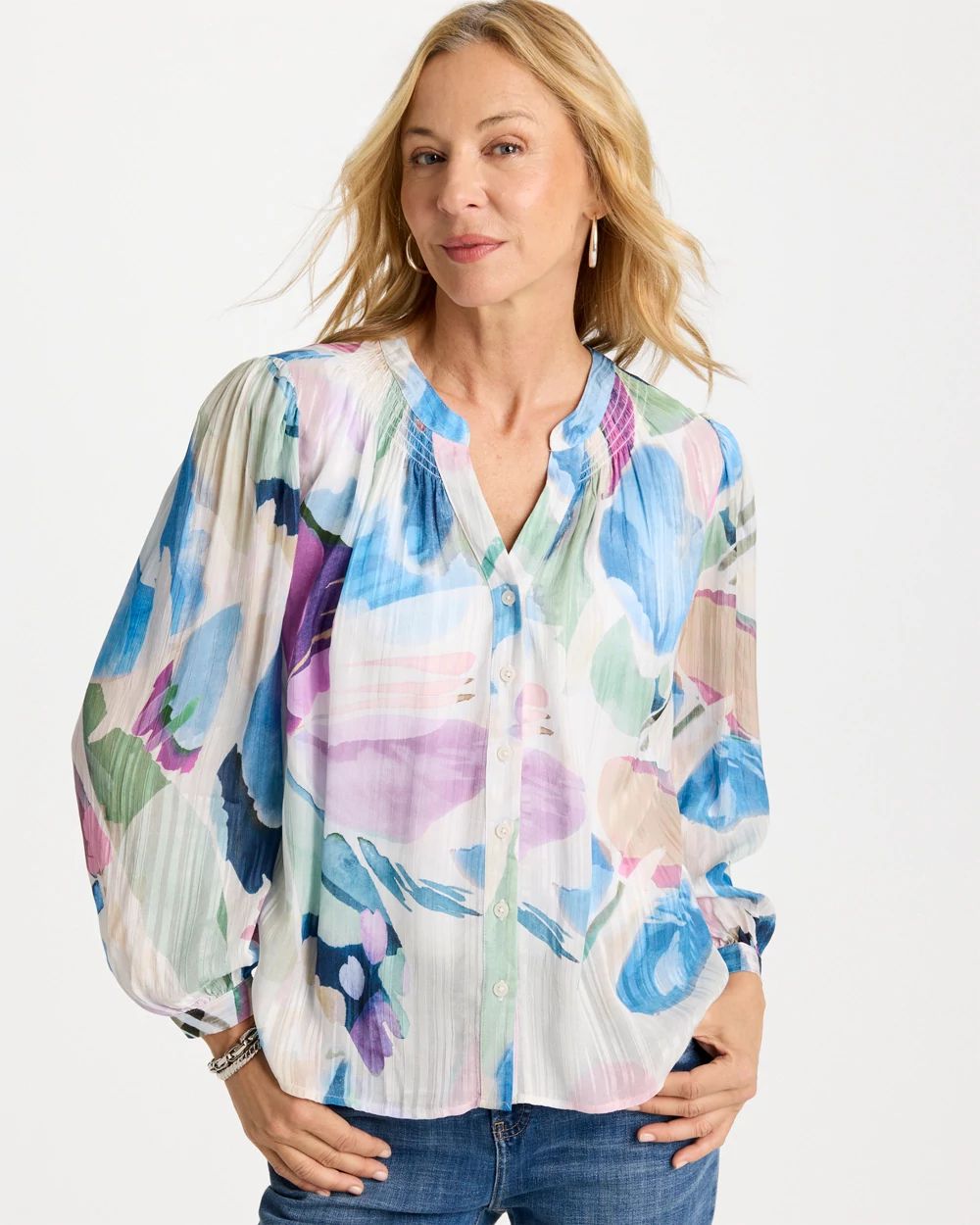 Blur Geo Button Front Blouse