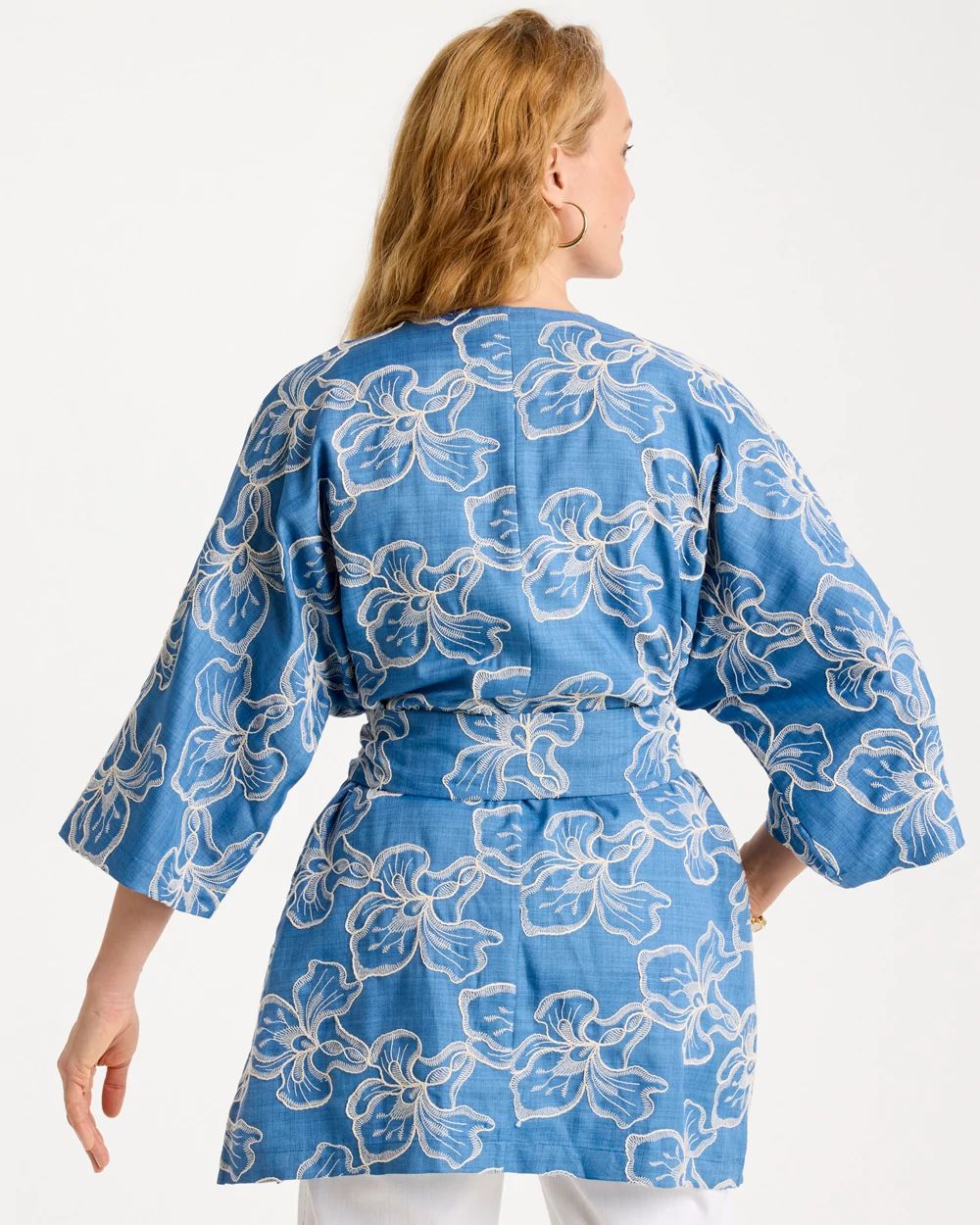 Woven Embroidered Belted Kimono click to view larger image.