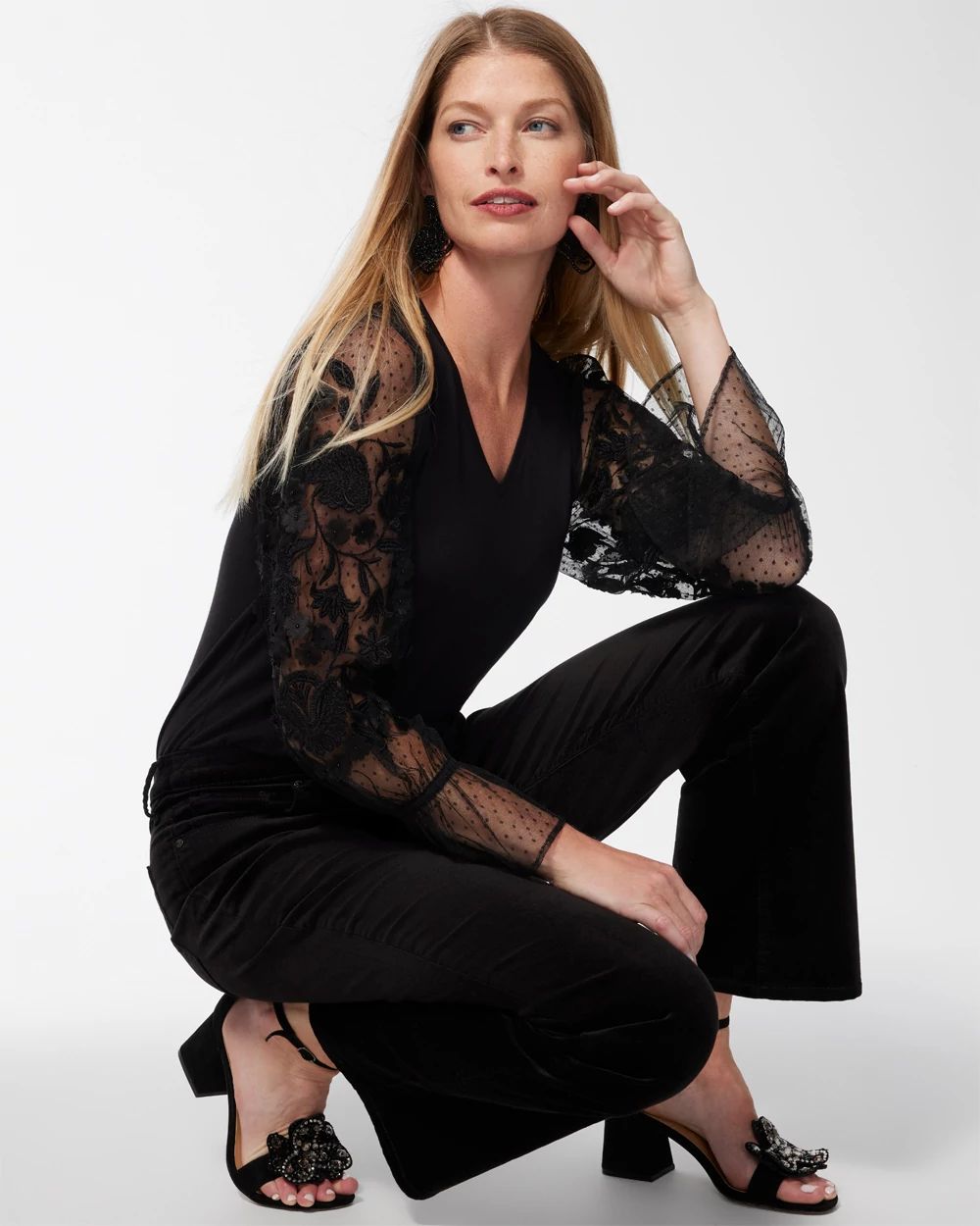 Clip Dot 3D Applique Sleeve Top