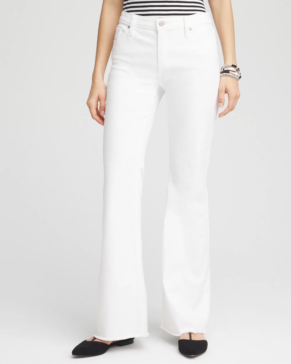 Petite Girlfriend No Stain Frayed Flared Jeans