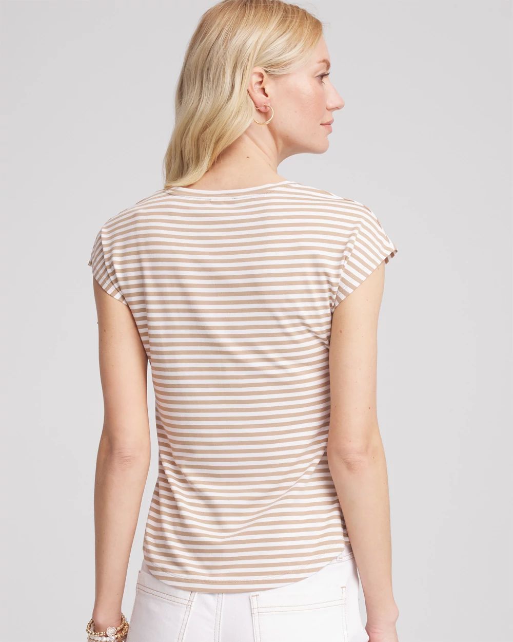 Neutral Striped Cap Sleeve Dolman Tee