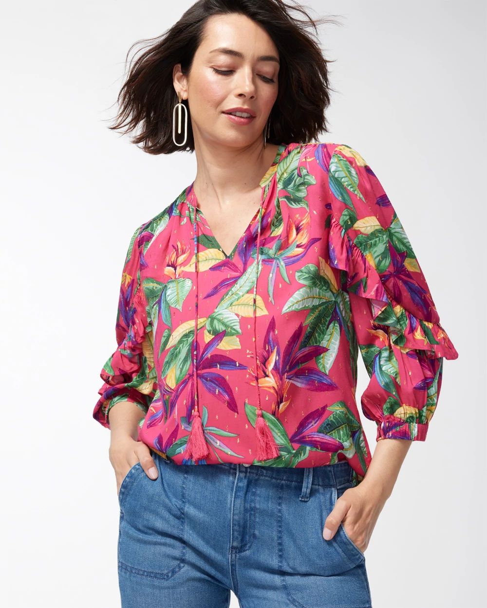 Floral Clip Dot Ruffle Blouse