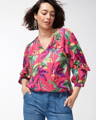 Floral Clip Dot Ruffle Blouse