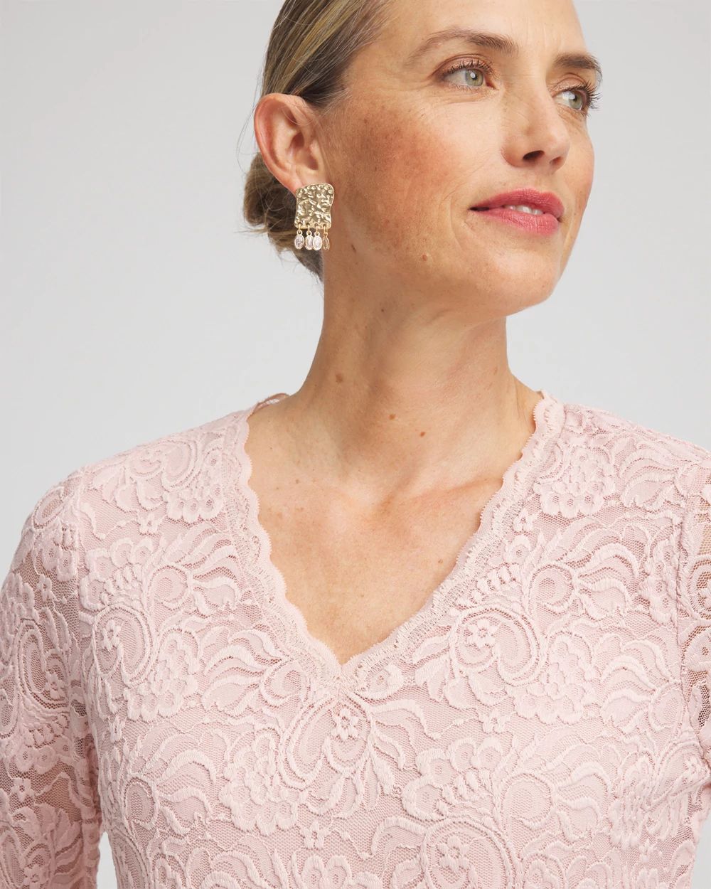 Lace Scallop-Hem Knit Tee