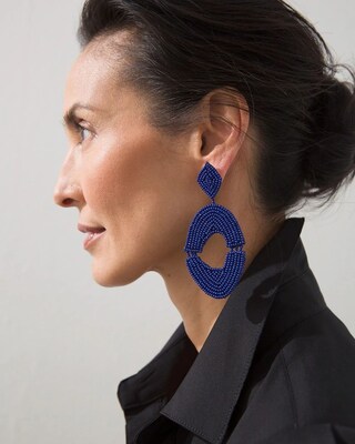 Navy Seed Bead Drop Earrings
