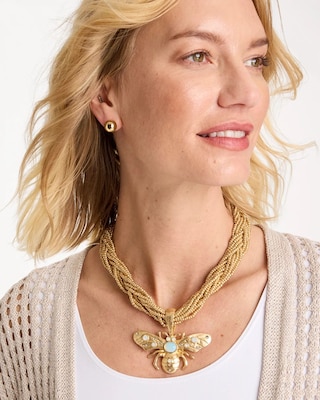 Beaded Bee Pendant Necklace click to view larger image.