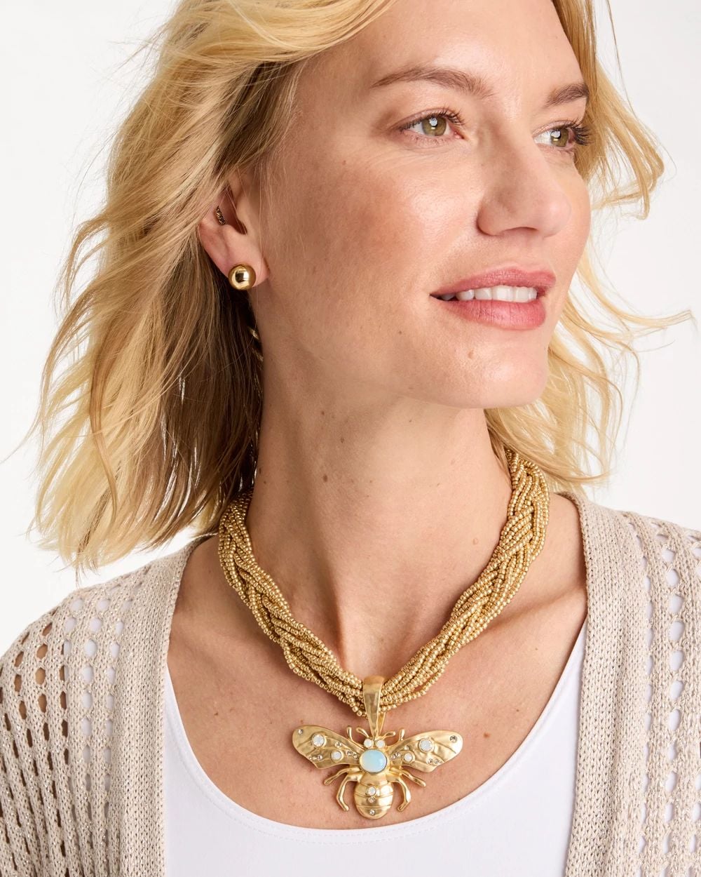 Beaded Bee Pendant Necklace