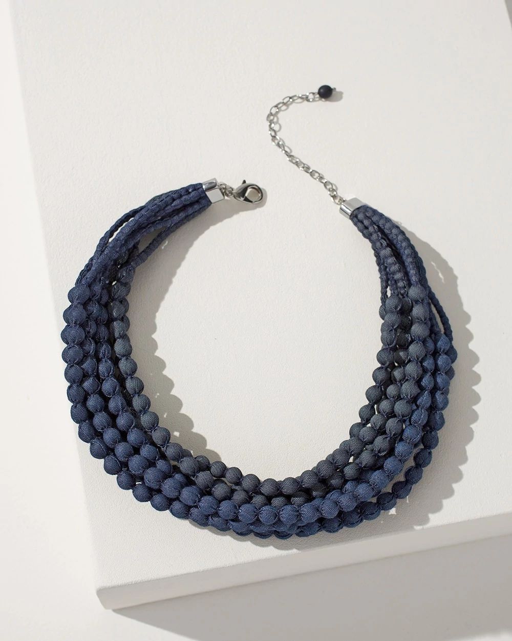 Denim Beaded Multistrand Necklace