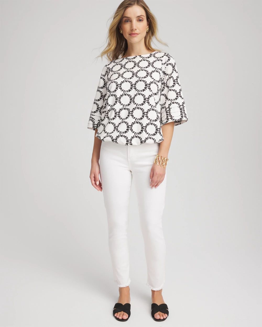 Geo Print Boatneck Bubble-Hem Top