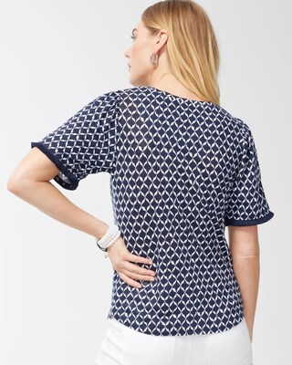 Linen Ikat Print Fringe Sleeve Tee