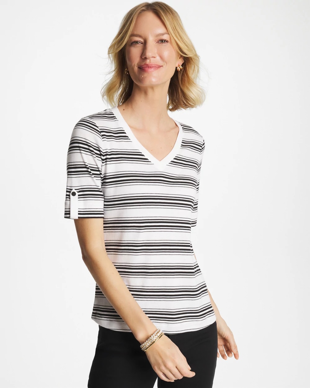 Pima V-Neck Tab Sleeve Tee, photo 1 of 5