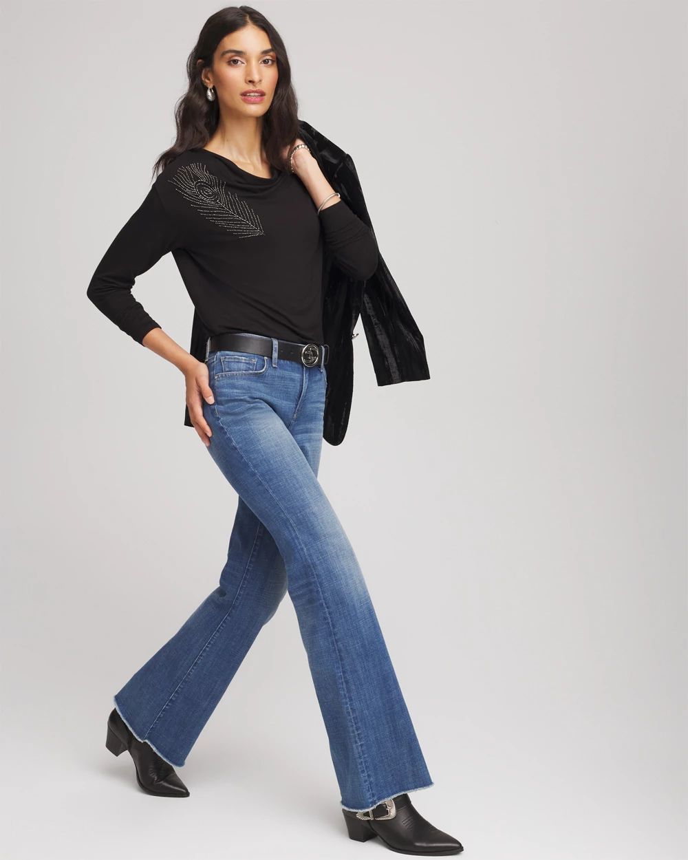 Embellished Cowlneck Dolman Tee