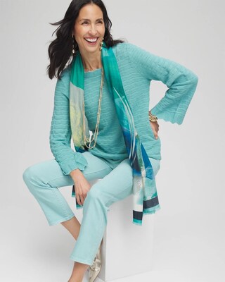 Pointelle Scalloped Hem Flare Sleeve Pullover click to view larger image.