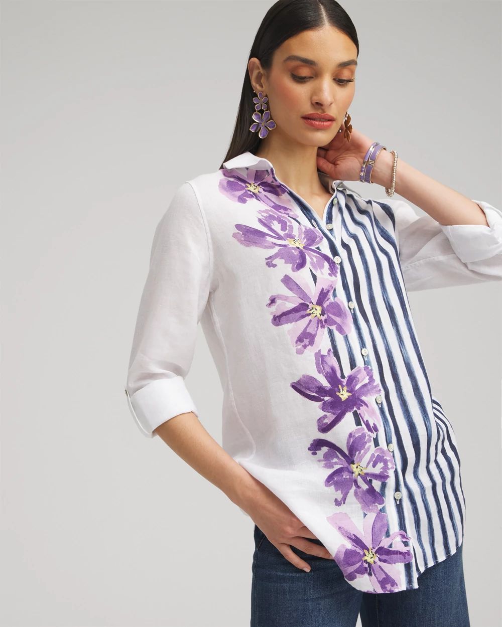 No Iron™ Linen Mixed Print Tunic