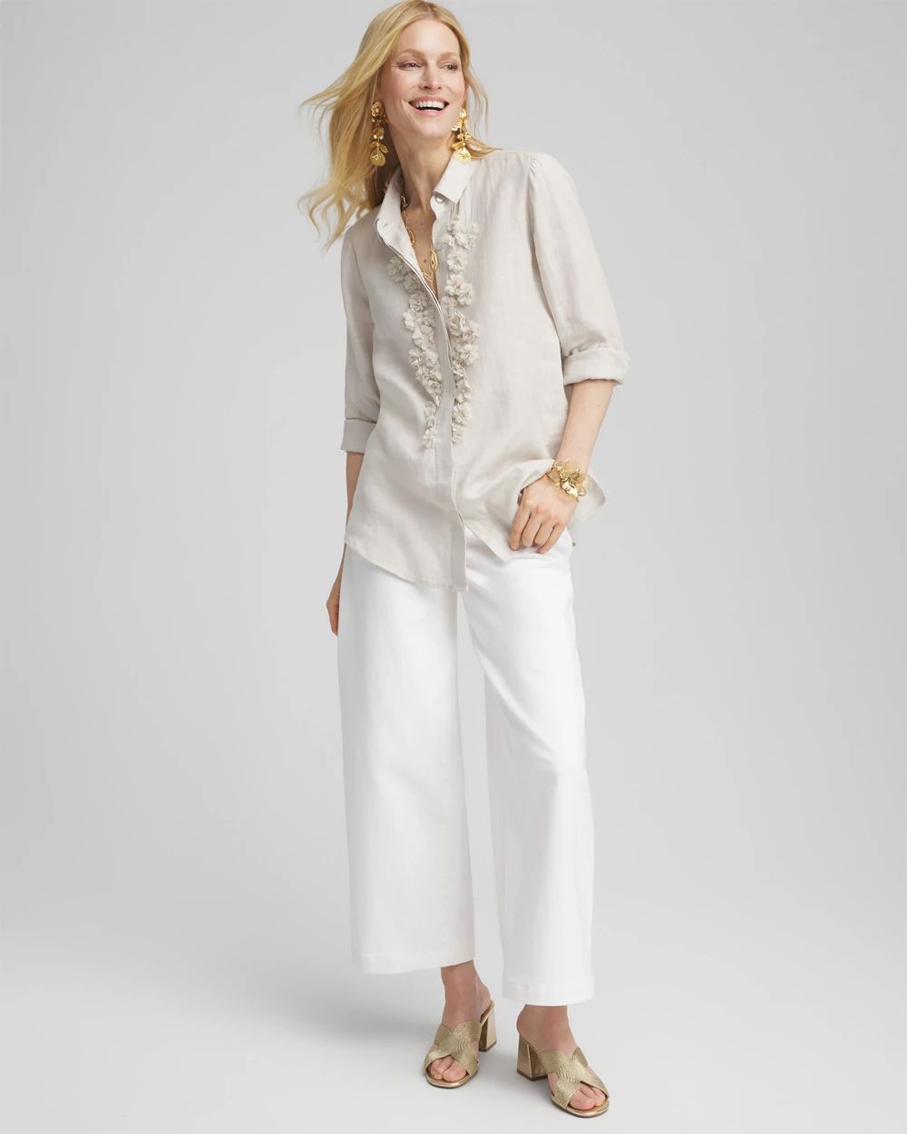 Floral Cutout 3D Linen Shirt