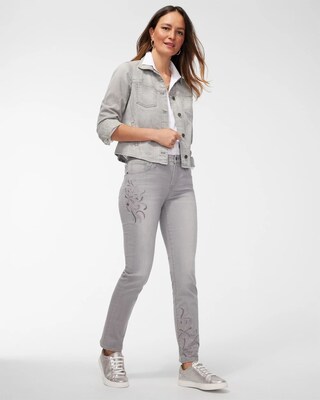 Girlfriend Tonal Embroidery Ankle Jeans