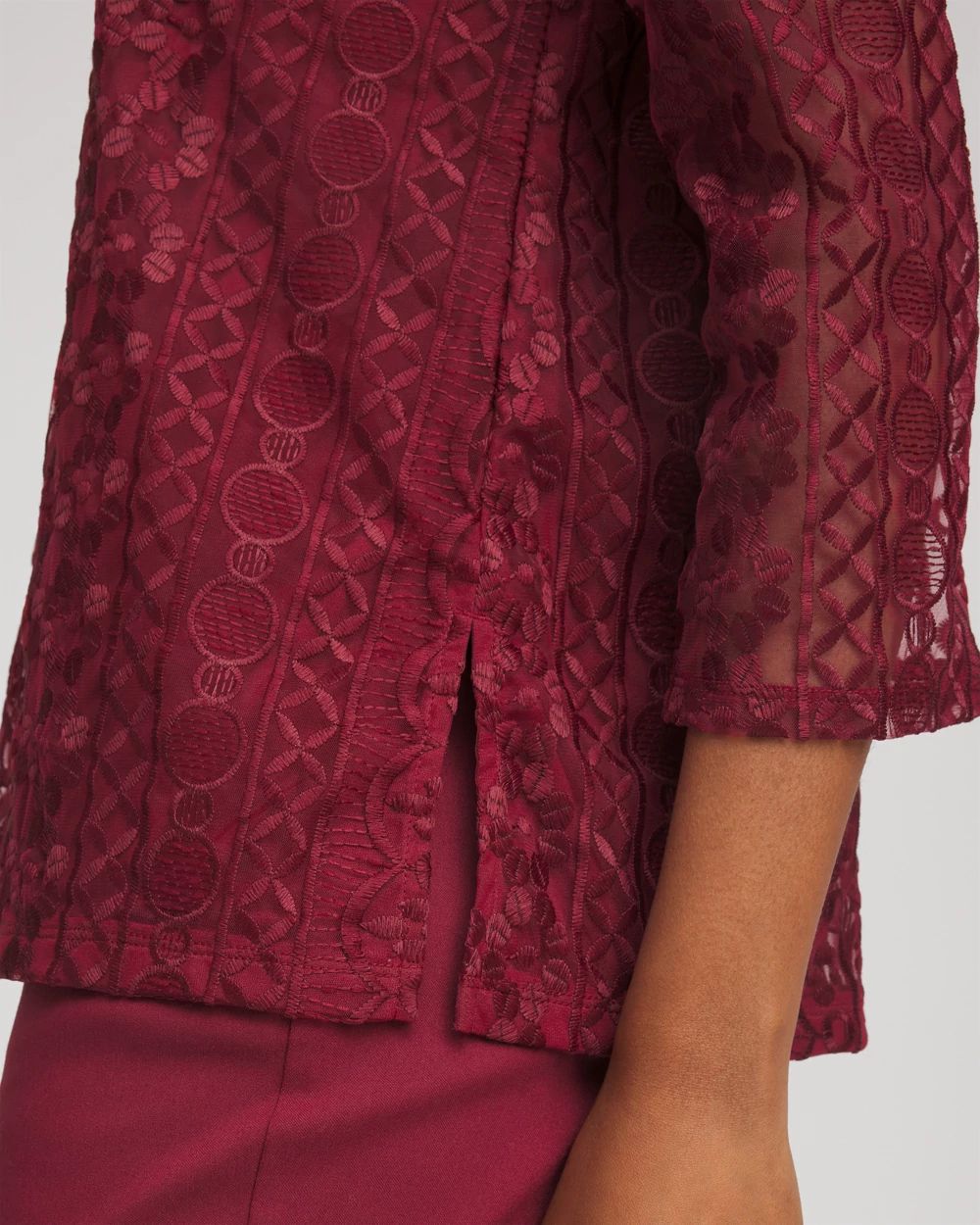 Embroidered Mesh Tunic Top