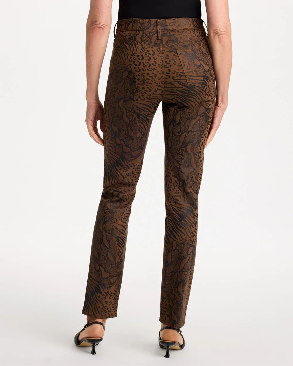 Animal Print Coated Girlfriend Slim Ankle Jeans click to view larger image.