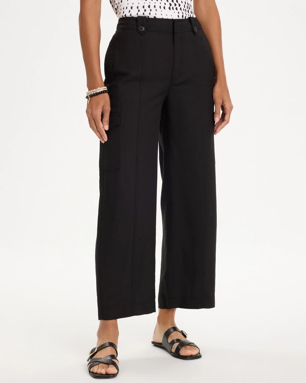 Linen-Blend Utility Wide Crop Pants