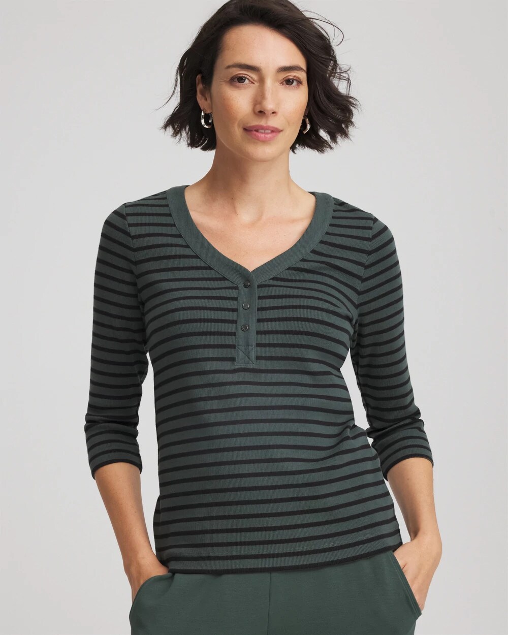 Zenergy Stripe Ribbed Henley Tee
