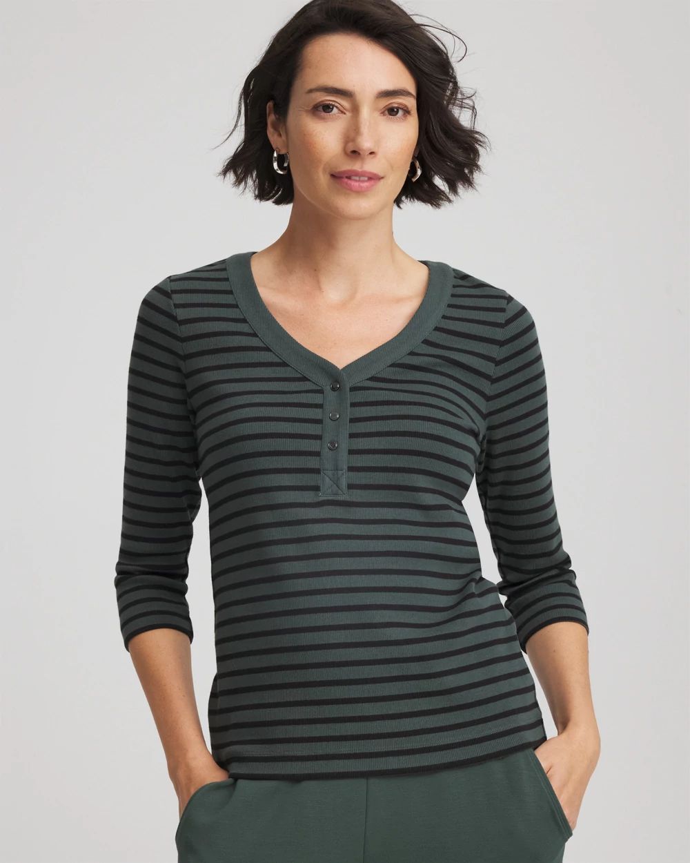 Zenergy Stripe Ribbed Henley Tee