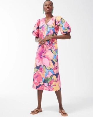 Floral Puff Sleeve Midi Dress