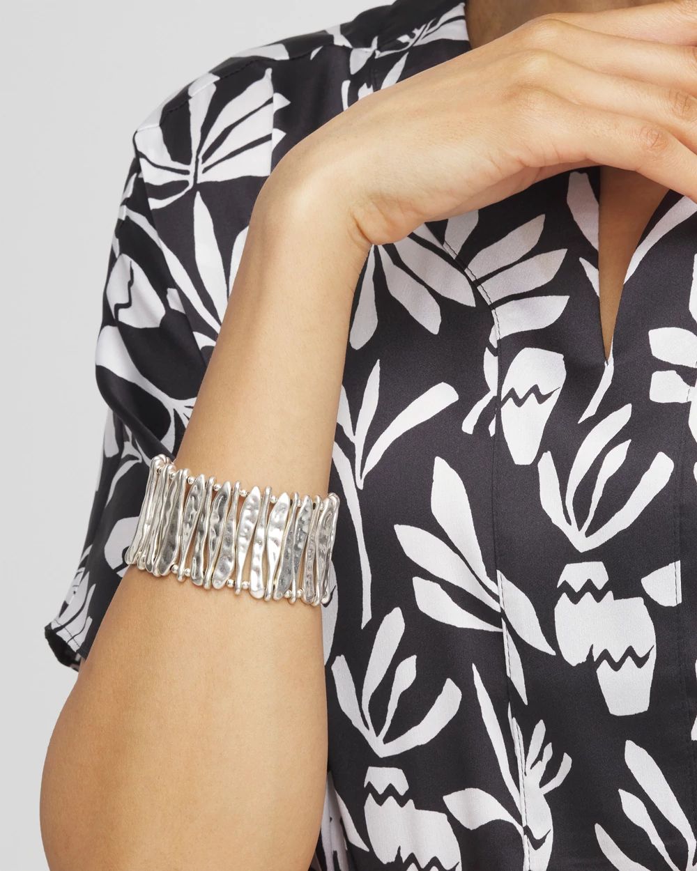 Silver Tone Stretch Cuff Bracelet