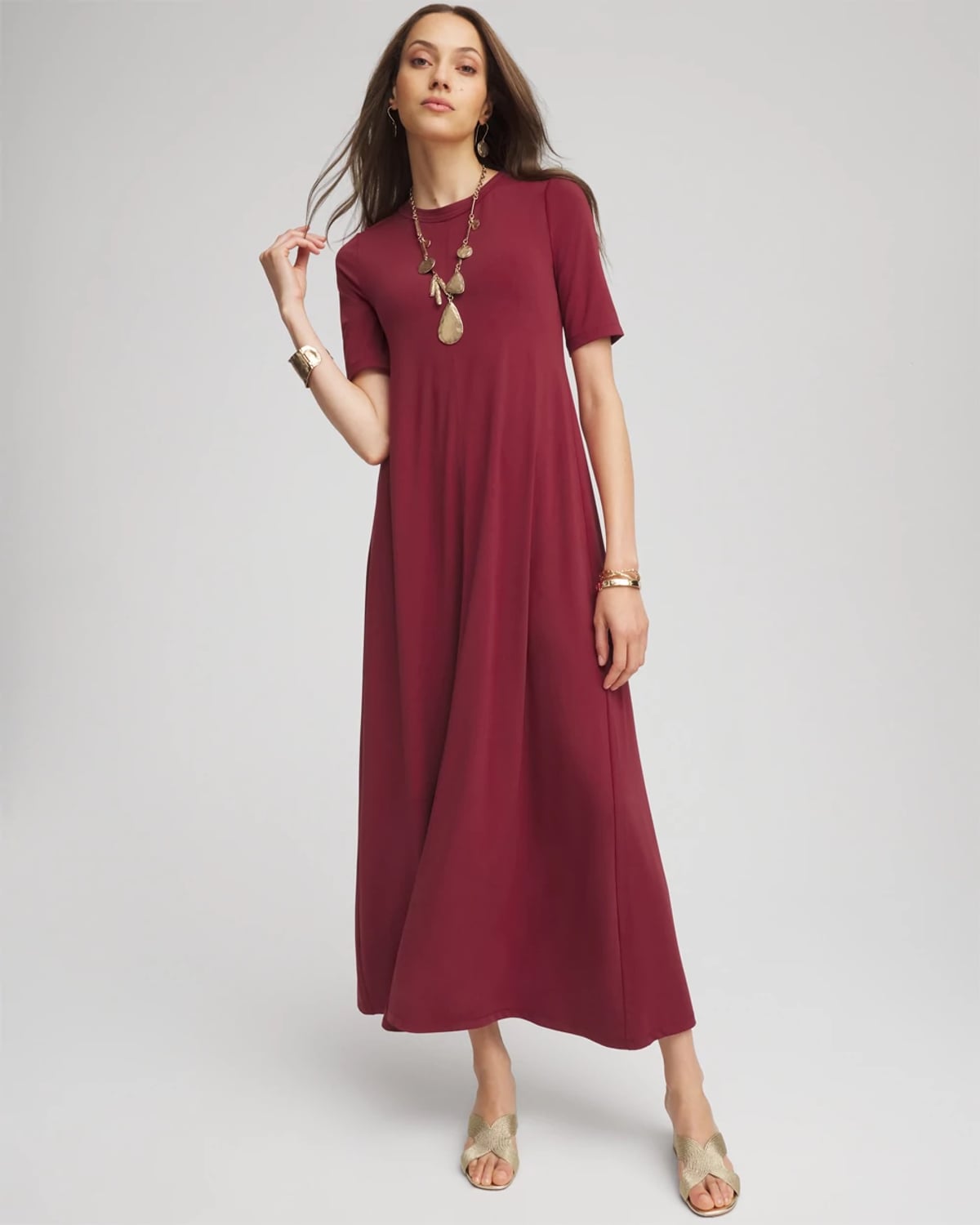 Chico's Stretch-jersey Maxi Dress In Russet Red In Red