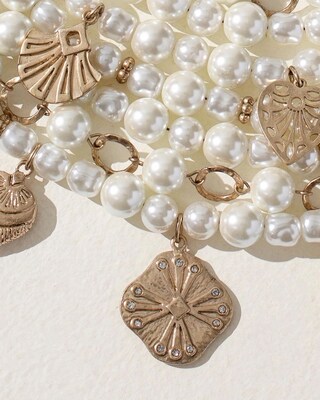 Faux Pearl Multi-Strand Charm Necklace