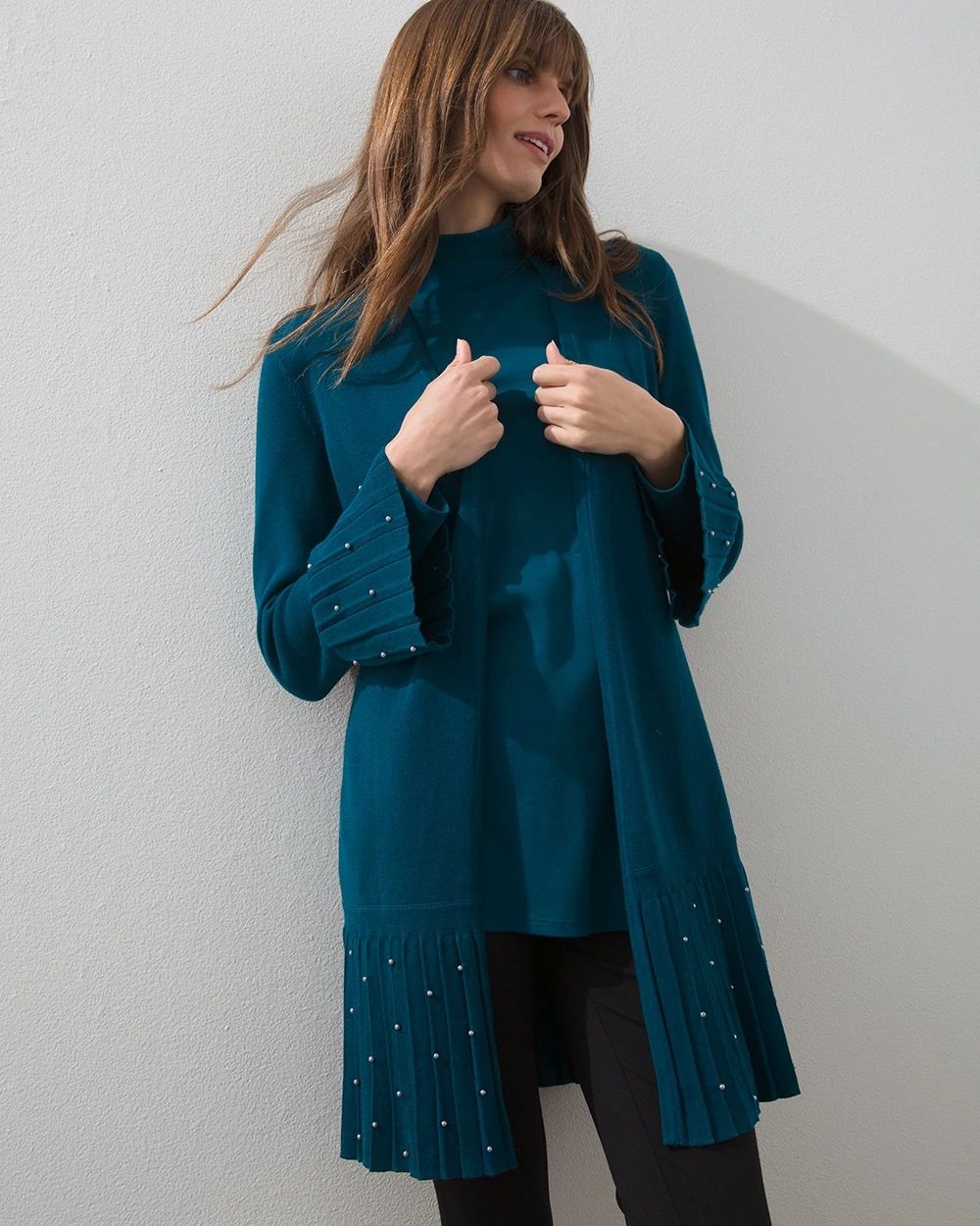 Faux Pleat Embellished Cardigan
