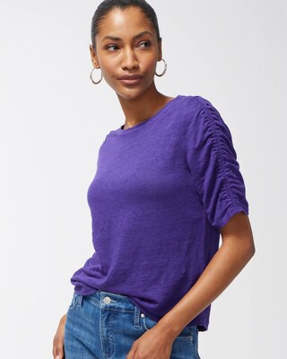 Linen Ruched Sleeve Tee