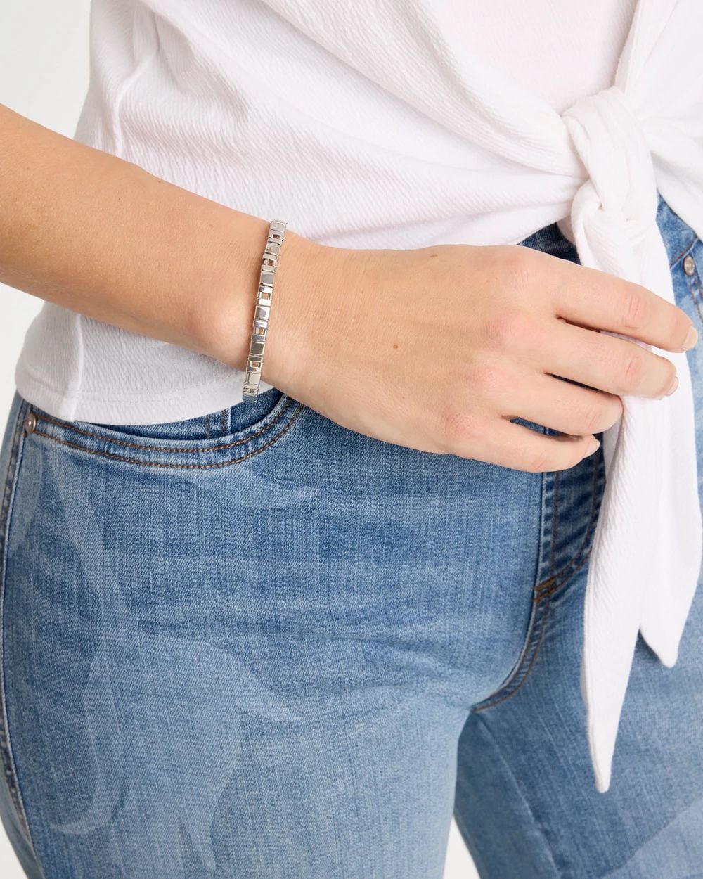 Glam Silvertone Slice Stretch Bracelet click to view larger image.