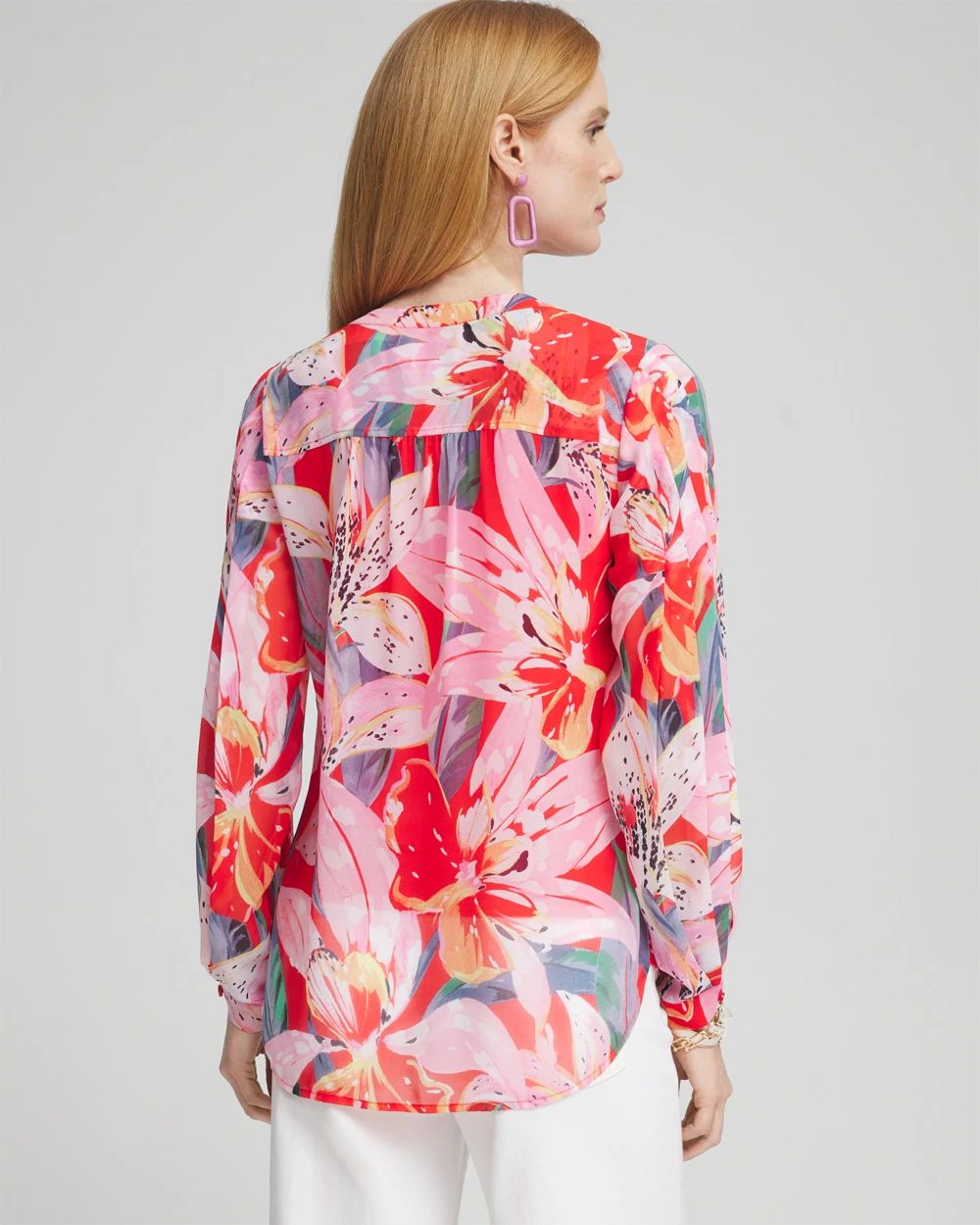 Floral Pleated Sleeve Blouse