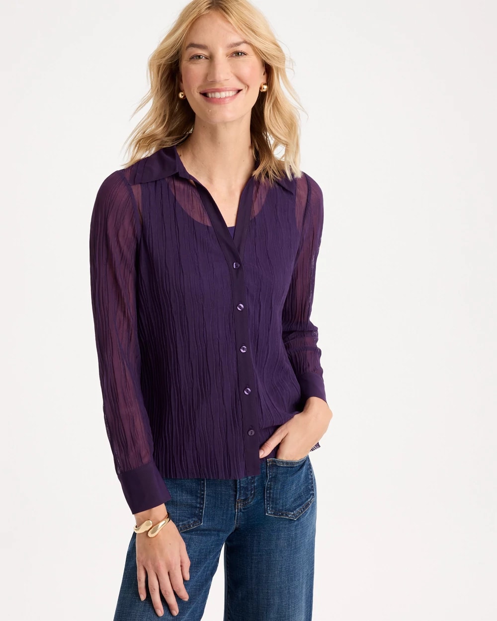 Semi-Sheer Crinkle Mesh Top, photo 1 of 5