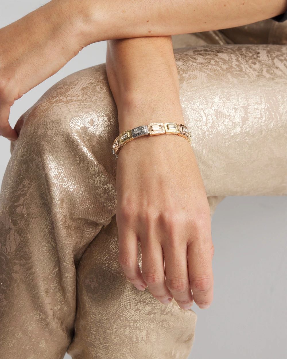 Tri-Tone Rectangle Stretch Bracelet