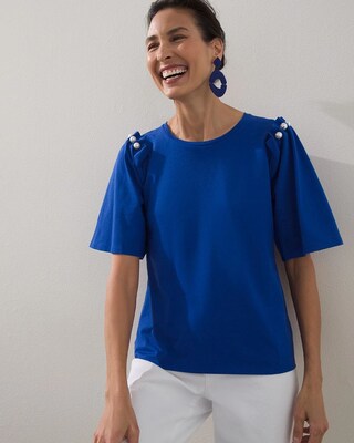 Pima Faux Pearl Pleat Sleeve Tee