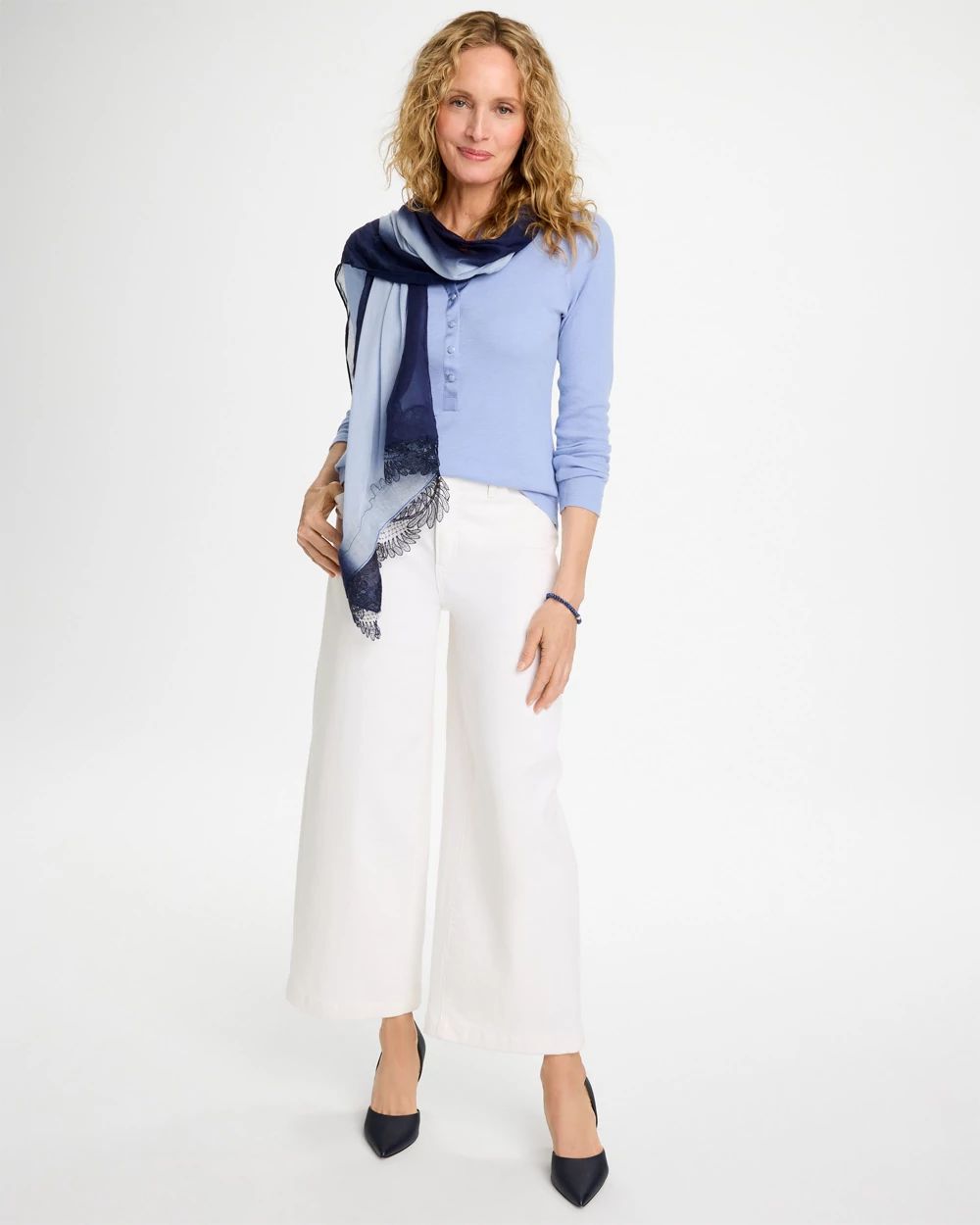 Satin Trim Ribbed Henley Tee click to view larger image.