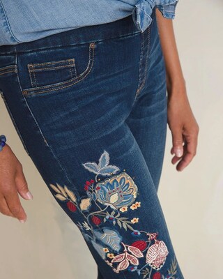 Embroidered and Appliqued Denim Pull-On Ankle Jeggings