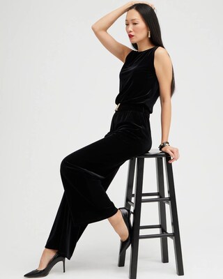 Travelers Collection Velvet Belted Jumpsuit