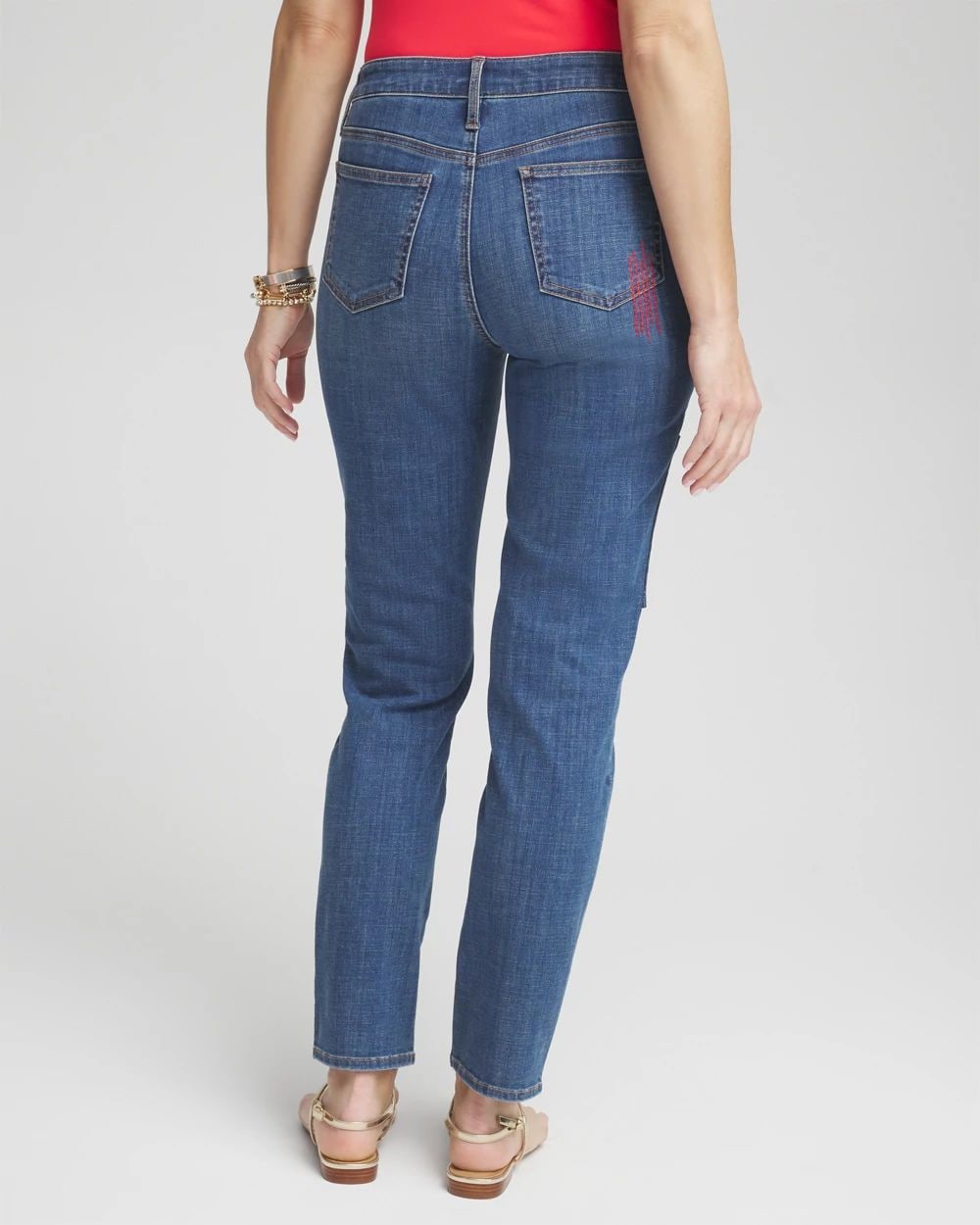 Petite Girlfriend Patchwork Ankle Jeans