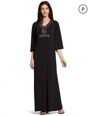 Petite Embellished Neck Caftan Dress