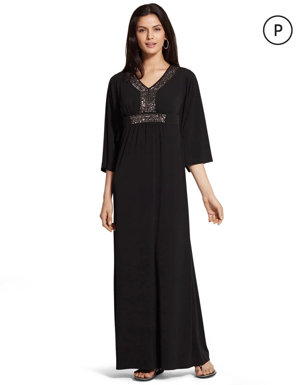 Petite Embellished Neck Caftan Dress