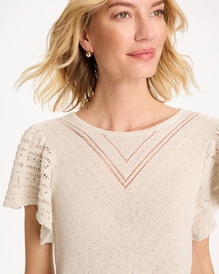 Pointelle Metallic Flutter-Sleeve Pullover click to view larger image.