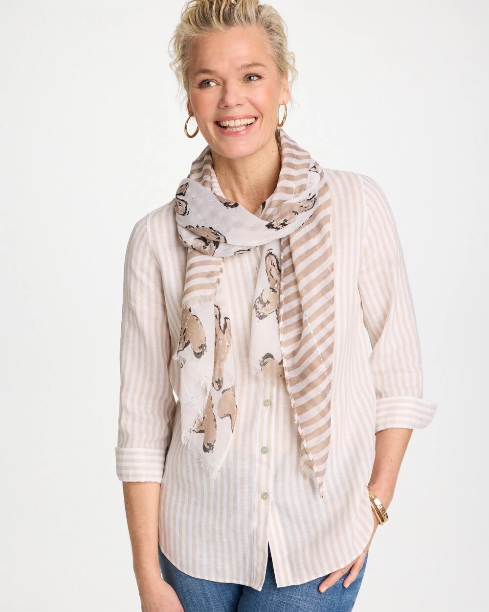Striped Floral Oblong Scarf
