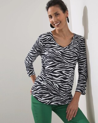 Zebra 3/4 Sleeve Rib Detail Slub Tee