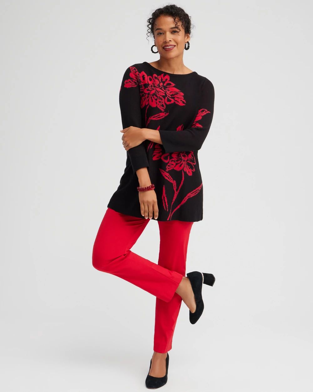 Red Floral Pullover Sweater
