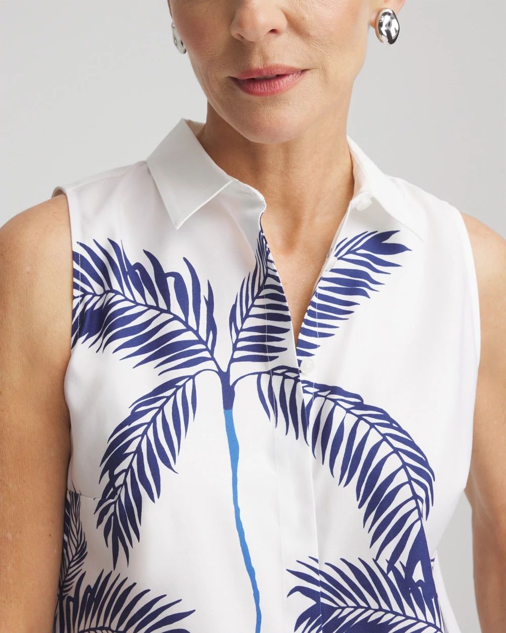No Iron™ Palms Sleeveless Sateen Shirt